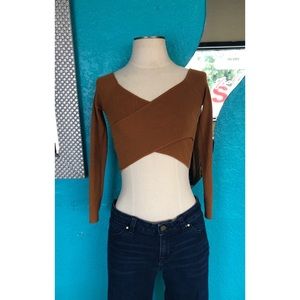 Brown Cropped Long-sleeve Top